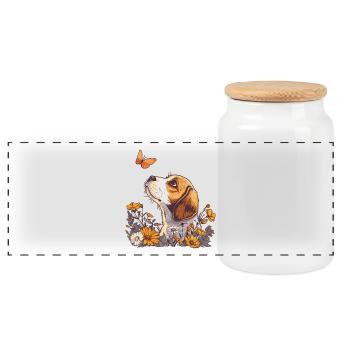 Beagle mit Schmetterling - Panorama Keksdose mit Holzdeckel - Weiß - Vorne