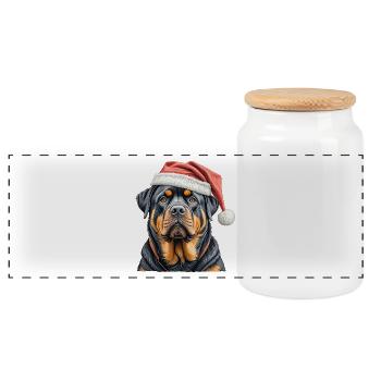 Rottweiler de Noël - Boîte à biscuits avec couvercle en bois - blanc - Devant