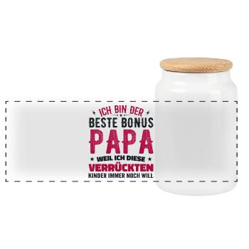 Bonus Papa Stiefvater Bonuspapa Vater Geschenk - Panorama Keksdose mit Holzdeckel - Weiß - Vorne