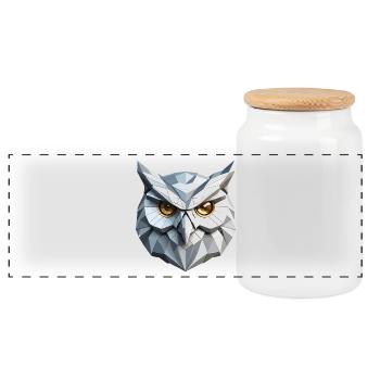 Owl Mask - Low Poly Design - Panorama Keksdose mit Holzdeckel - Weiß - Vorne