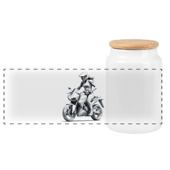 Biker Girl - Motorbike Design - Panorama Keksdose mit Holzdeckel - Weiß - Vorne
