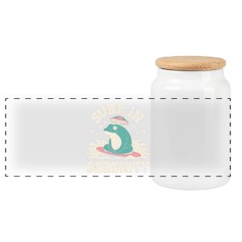 Surfen in Serenity - Süßer Frosch Aufkleber - Panorama Keksdose mit Holzdeckel - Weiß - Vorne