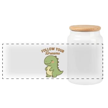 Suivez vos rêves - Cute Dino Design - Boîte à biscuits avec couvercle en bois - blanc - Devant