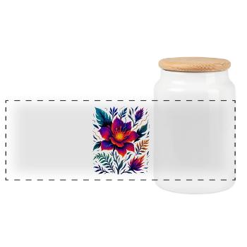 Electric Bloom - Panoramic Cookie Jar with Wooden Lid - white - Front