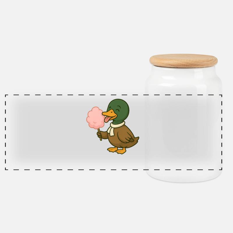 Verspieltes Enten-Motiv mit Zuckerwatte - Panorama Keksdose mit Holzdeckel - Weiß