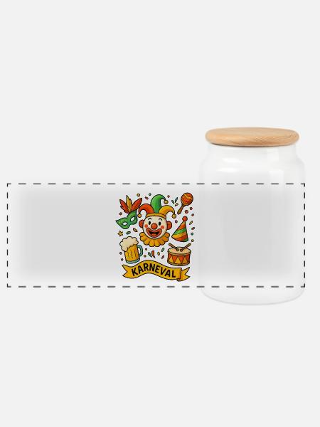 Bunter Karnevals Clown mit Trommel - Panorama Keksdose mit Holzdeckel - Weiß