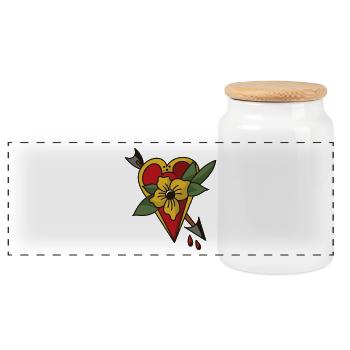 Coeur avec flèche et fleur – Oldschool Tattoo Design - Boîte à biscuits avec couvercle en bois - blanc - Devant