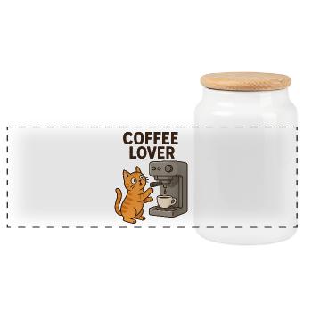Katzenliebe Kaffee Motiv - Panorama Keksdose mit Holzdeckel - Weiß - Vorne