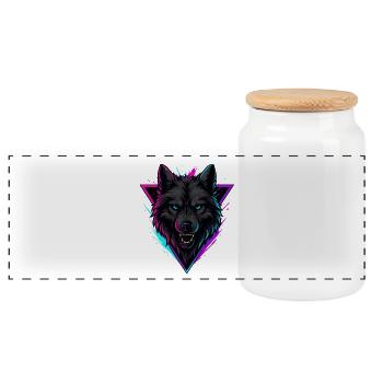 Loup néon en triangle rose violet - Boîte à biscuits avec couvercle en bois - blanc - Devant