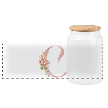 Q Floral Watercolor and Ribbon - Panoramic Cookie Jar with Wooden Lid - white - Front