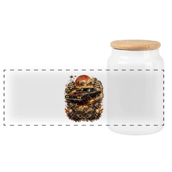 Fiery Musclecar Inferno - Panoramic Cookie Jar with Wooden Lid - white - Front