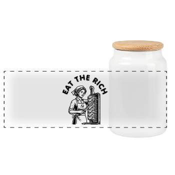 Eat the rich - Panoramic Cookie Jar with Wooden Lid - white - Front