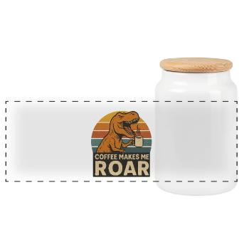 Dinosaur Coffee Roar Fun Design - Panoramic Cookie Jar with Wooden Lid - white - Front