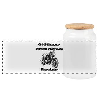 Oldtimer Motorcycle Racing - Panorama Keksdose mit Holzdeckel - Weiß - Vorne