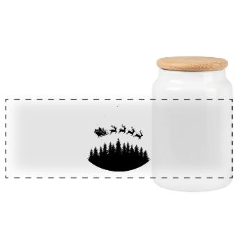 Weihnachtsmann Schlitten Rentiere - Panorama Keksdose mit Holzdeckel - Weiß - Vorne