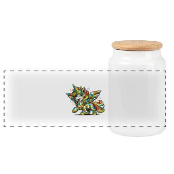 Regenbogen Mosaik-Einhorn - Panorama Keksdose mit Holzdeckel - Weiß - Vorne
