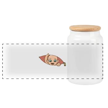 Dessin de fille curieuse jetant un coup d’œil par une fermeture éclair - Boîte à biscuits avec couvercle en bois - blanc - Devant