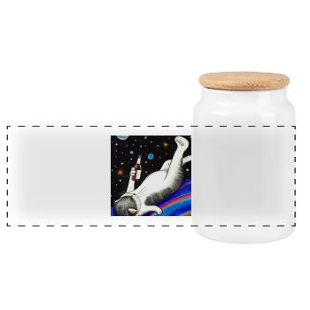 Drunk cat in space. - Panoramic Cookie Jar with Wooden Lid - white - Front