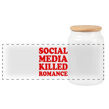 social media killed romance - Panorama Keksdose mit Holzdeckel - Weiß - Vorne