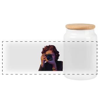 Photography Realistic Portrait Designs - Panoramic Cookie Jar with Wooden Lid - white - Front