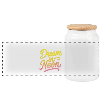 Dream in Neon Neon Script - Panorama Keksdose mit Holzdeckel - Weiß - Vorne