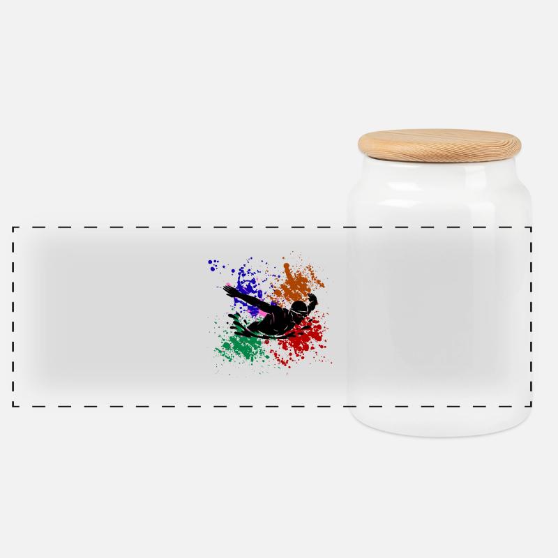 Nageur Éclats de Peinture Colorée - Boîte à biscuits avec couvercle en bois - blanc