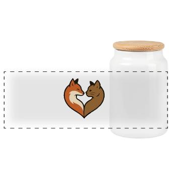 Animal Heart Shape - Panoramic Cookie Jar with Wooden Lid - white - Front