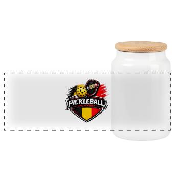 Pickleball BELGIUM - Panoramic Cookie Jar with Wooden Lid - white - Front