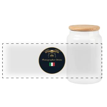 Drone Photographer Italy - Panoramic Cookie Jar with Wooden Lid - white - Front