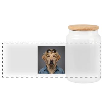Cooler Labrador mit blonden Haaren und Sonnenbrillen - Panorama Keksdose mit Holzdeckel - Weiß - Vorne