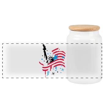 welcome - Panoramic Cookie Jar with Wooden Lid - white - Front