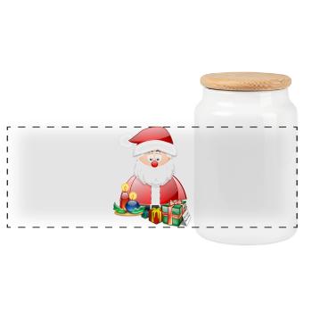 Weihnachtsmann und helle Geschenke - Panorama Keksdose mit Holzdeckel - Weiß - Vorne