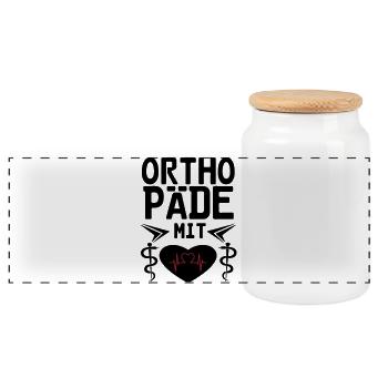 Orthopäde mit Herz Geschenk - Panorama Keksdose mit Holzdeckel - Weiß - Vorne