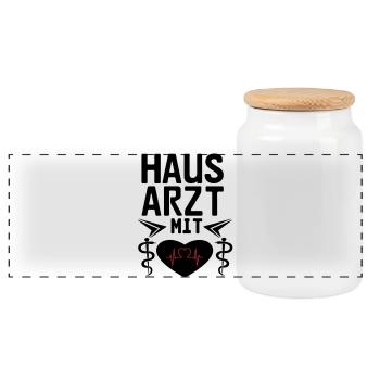 Hausarzt mit Herz Geschenk - Panorama Keksdose mit Holzdeckel - Weiß - Vorne