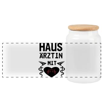Hausärztin mit Herz Geschenk - Panorama Keksdose mit Holzdeckel - Weiß - Vorne