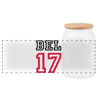 BELGIEN Belgium - Panoramic Cookie Jar with Wooden Lid - white - Front