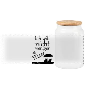 Nicht weniger als Meer Urlaub, Reise, Geschenk - Panorama Keksdose mit Holzdeckel - Weiß - Vorne