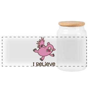 Flying pig - Panoramic Cookie Jar with Wooden Lid - white - Front