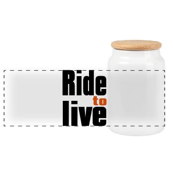 Bikers - Panoramic Cookie Jar with Wooden Lid - white - Front
