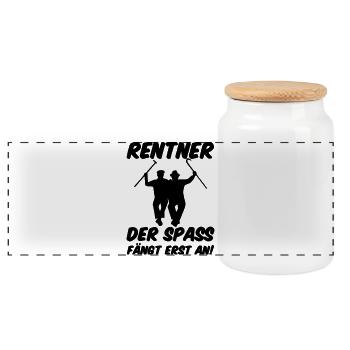 Rentner Spaß Rente, Ruhestand, Geschenk, Spruch - Panorama Keksdose mit Holzdeckel - Weiß - Vorne
