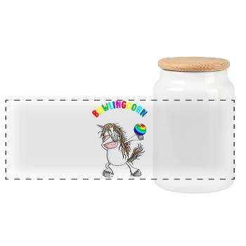 Bowlingcorn - Dabbing Einhorn Beim Bowling - Dab - Panorama Keksdose mit Holzdeckel - Weiß - Vorne