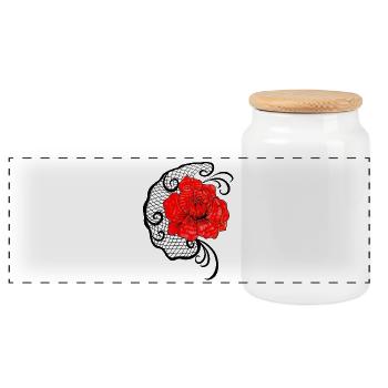 Fleur rouge en résille - Boîte à biscuits avec couvercle en bois - blanc - Devant
