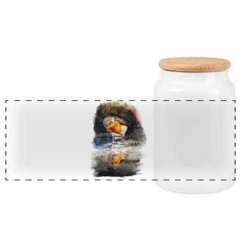 robin - Panoramic Cookie Jar with Wooden Lid - white - Front