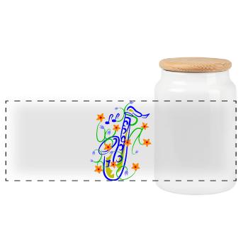 Verspielte Saxofon-Florenz Illustration - Panorama Keksdose mit Holzdeckel - Weiß - Vorne