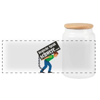 Bended man - gebückter Mann trägt Spruch - Panorama Keksdose mit Holzdeckel - Weiß - Vorne