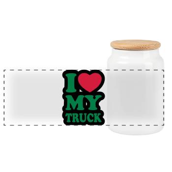I love my truck - Panoramic Cookie Jar with Wooden Lid - white - Front