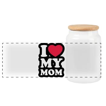 I love my mom - Panoramic Cookie Jar with Wooden Lid - white - Front