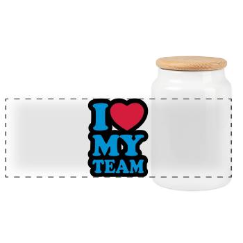 I love my team - J'aime mon équipe - Boîte à biscuits avec couvercle en bois - blanc - Devant