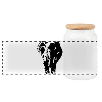 Elephant - Panoramic Cookie Jar with Wooden Lid - white - Front