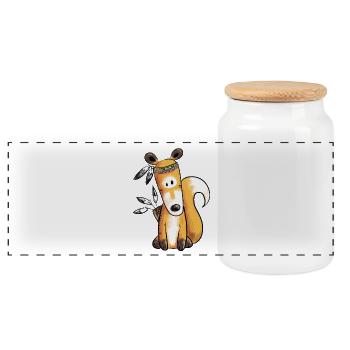 Indianer Fuchs Mit Federschmuck Fun Comic Waldtier - Panorama Keksdose mit Holzdeckel - Weiß - Vorne